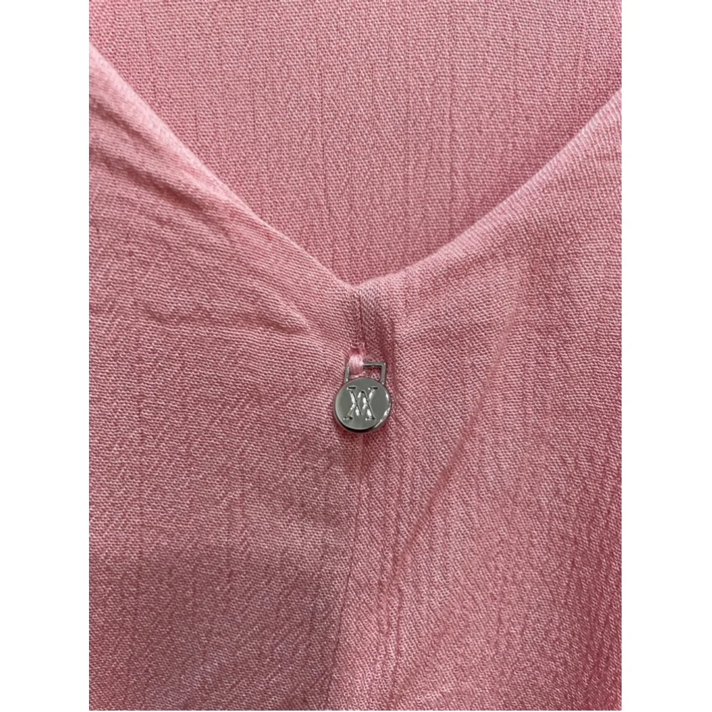 Amiani Tiered Pink Maxi Dress Lace Crochet XL Lightweight Rayon Resort Wear - Picture 6 of 11